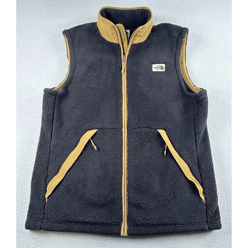 The North Face Sherpa Campshire Vest Men's MEDIUM Navy/Tan Full Zip